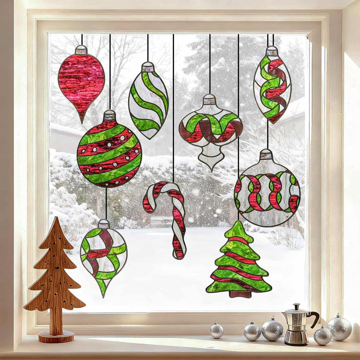 ADD.HERES Christmas Light Ball 3D Stained Glass Window Film Static Cling