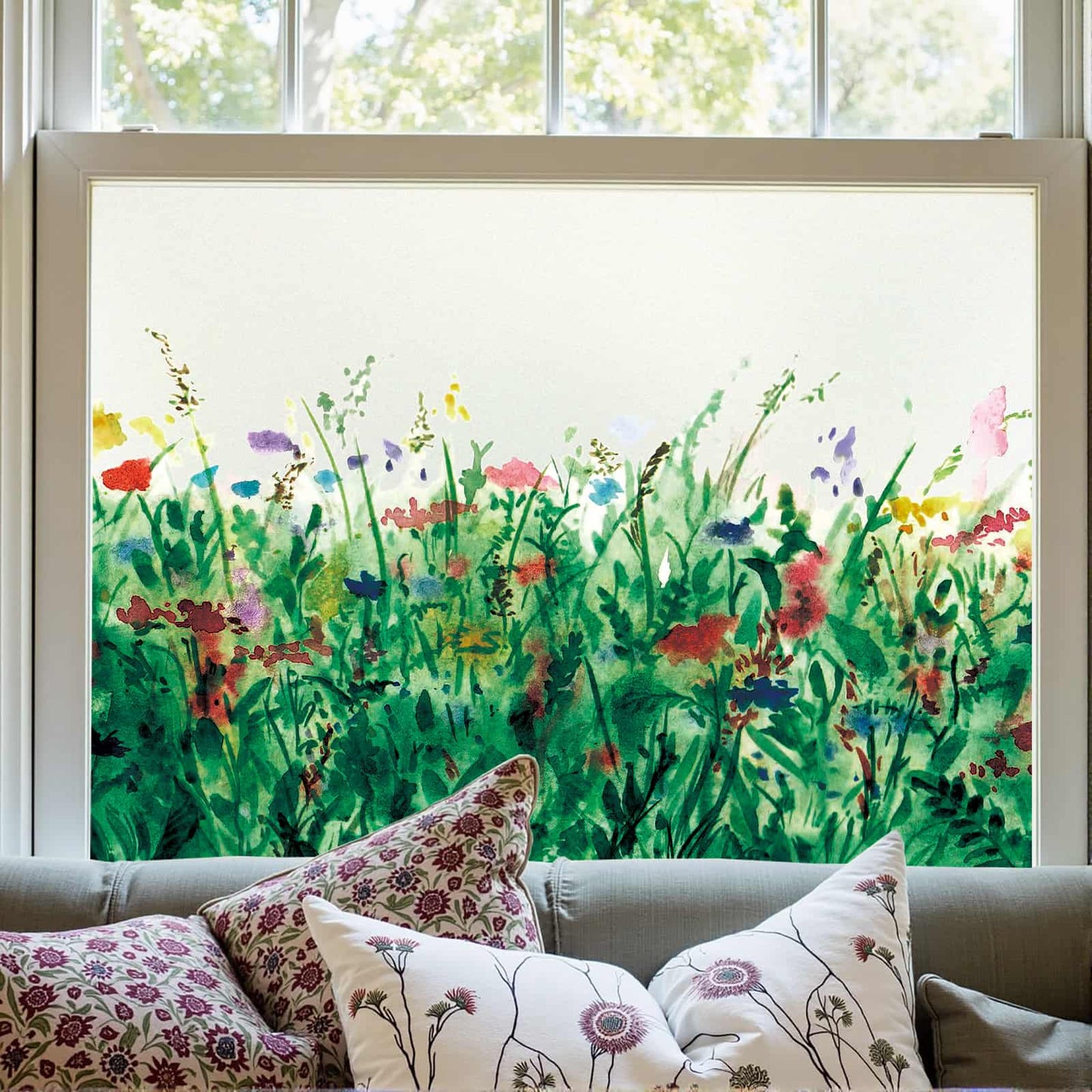 ADD.HERES Colorful Flower Field 3D Stained Glass Window Film Static Cling