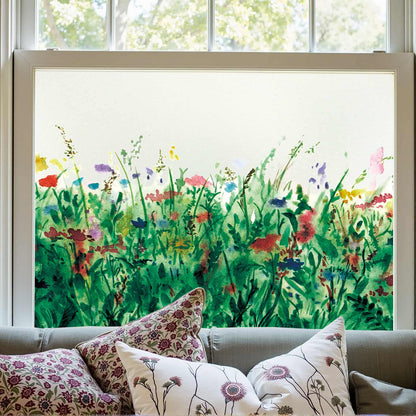 ADD.HERES Colorful Flower Field 3D Stained Glass Window Film Static Cling