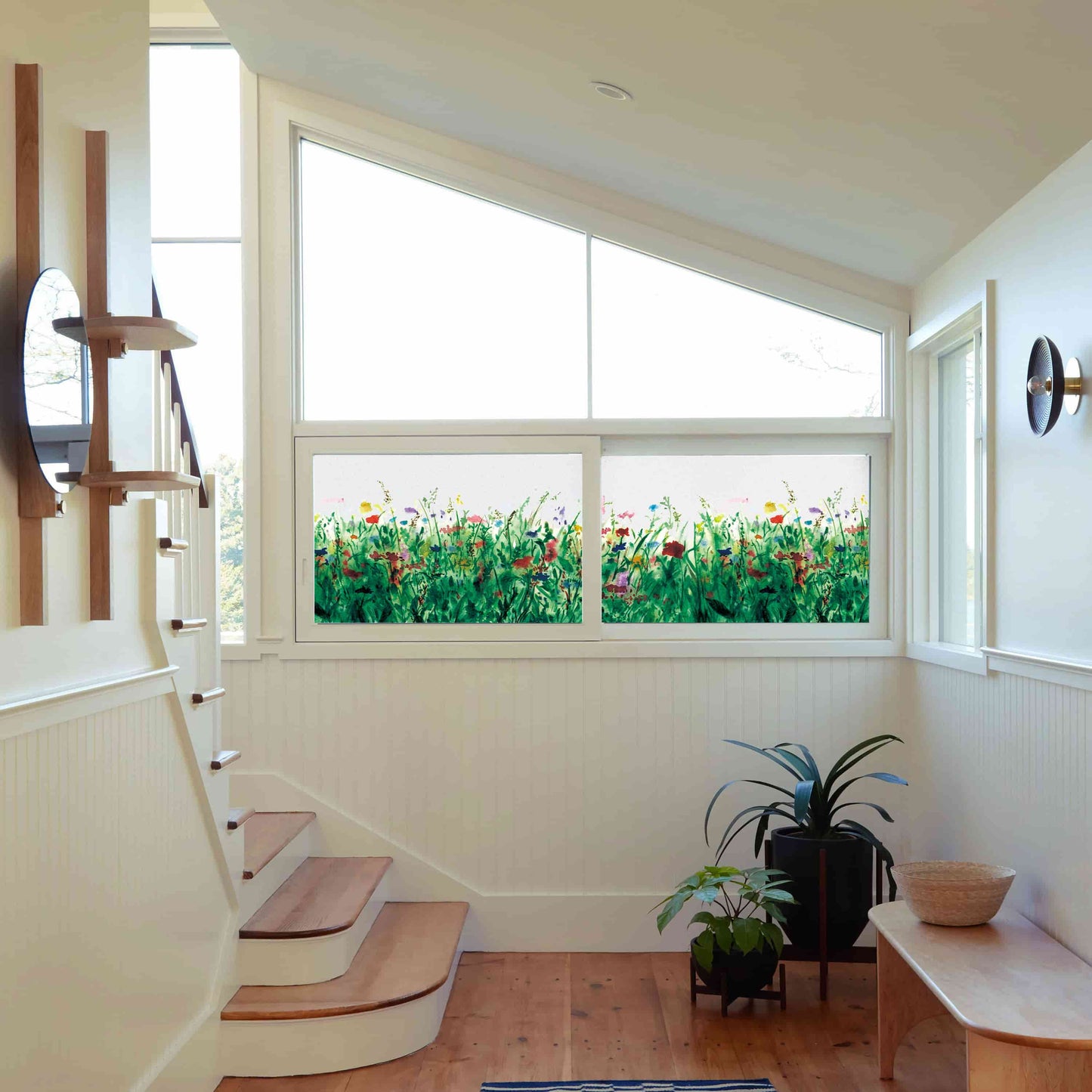 ADD.HERES Colorful Flower Field 3D Stained Glass Window Film Static Cling