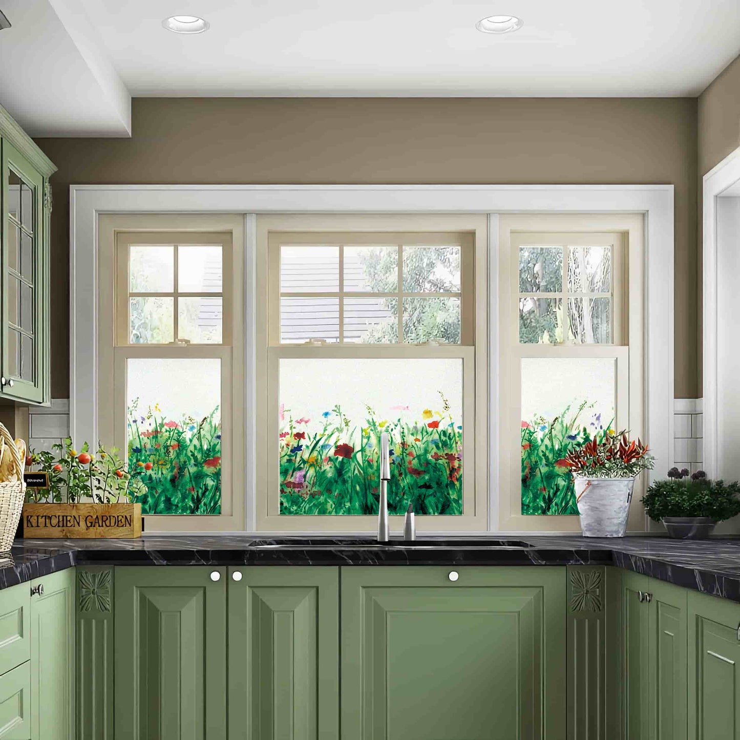 ADD.HERES Colorful Flower Field 3D Stained Glass Window Film Static Cling