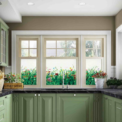 ADD.HERES Colorful Flower Field 3D Stained Glass Window Film Static Cling