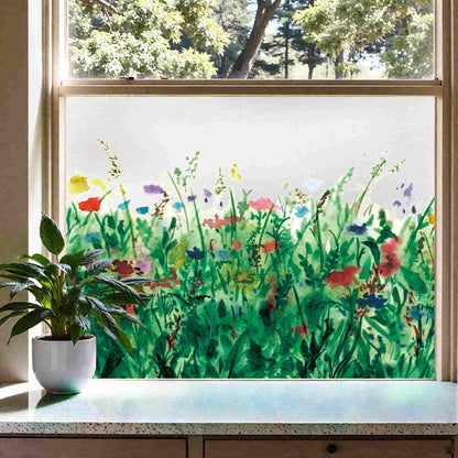 ADD.HERES Colorful Flower Field 3D Stained Glass Window Film Static Cling