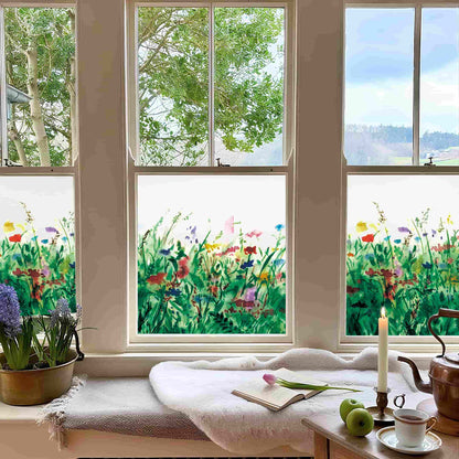 ADD.HERES Colorful Flower Field 3D Stained Glass Window Film Static Cling