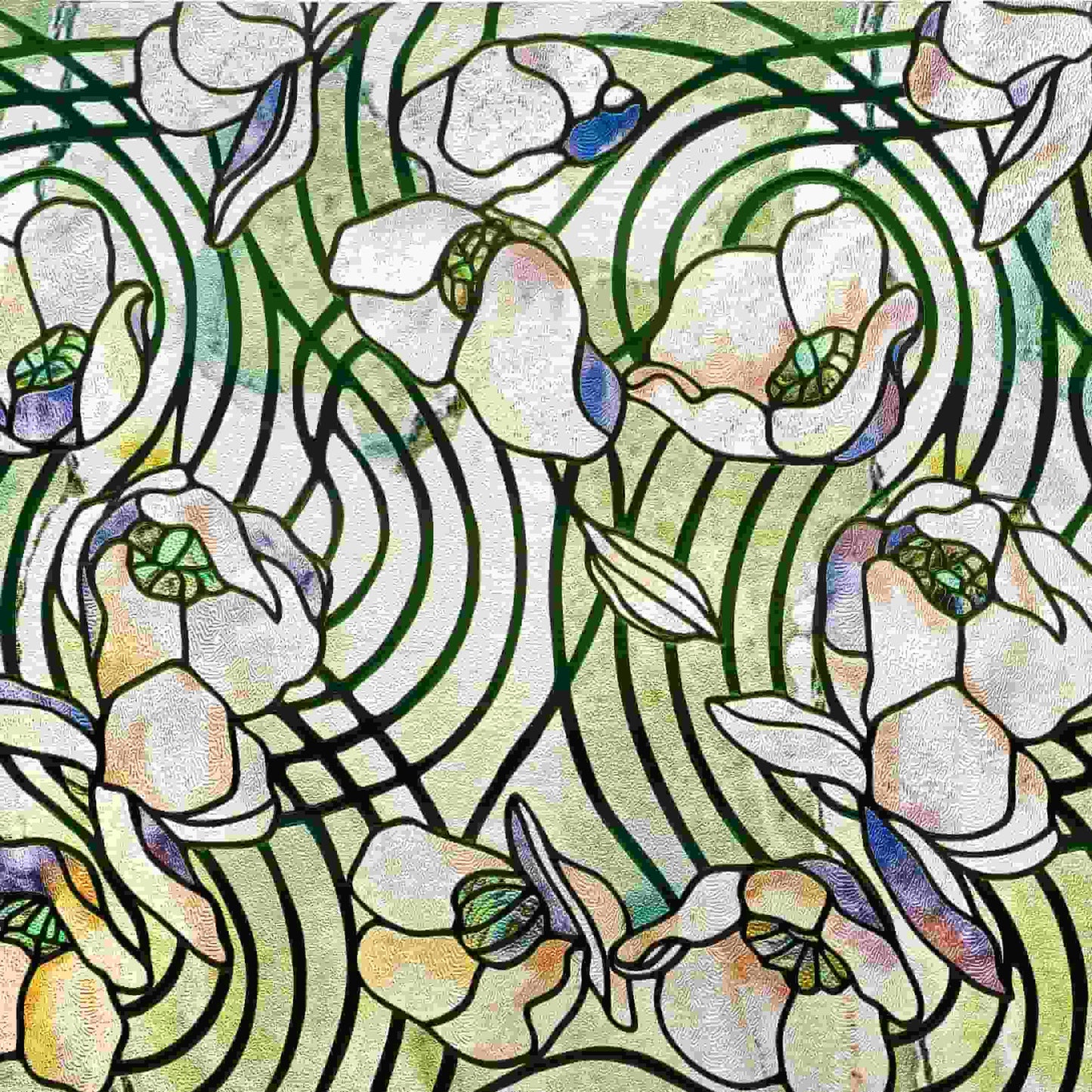 ADD.HERES Dancing Plant 3D Stained Glass Window Film Static Cling