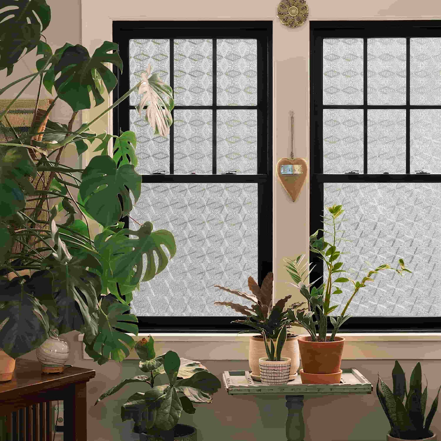 ADD.HERES Diamond-Shaped Flower 3D Stained Glass Window Film Static Cling