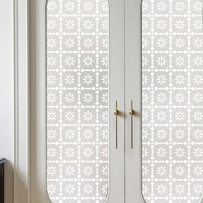 ADD.HERES Floral Grid‌ 3D Stained Glass Window Film Static Cling