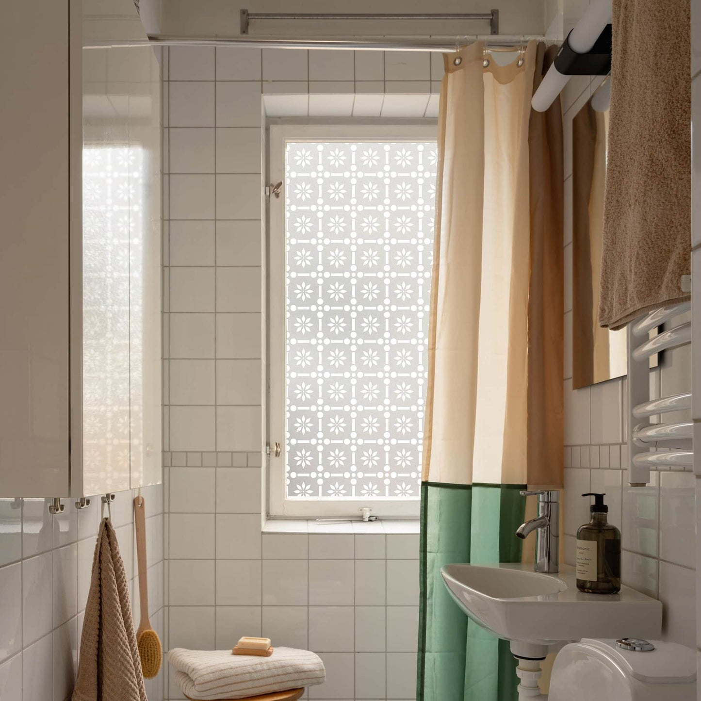 ADD.HERES Floral Grid‌ 3D Stained Glass Window Film Static Cling