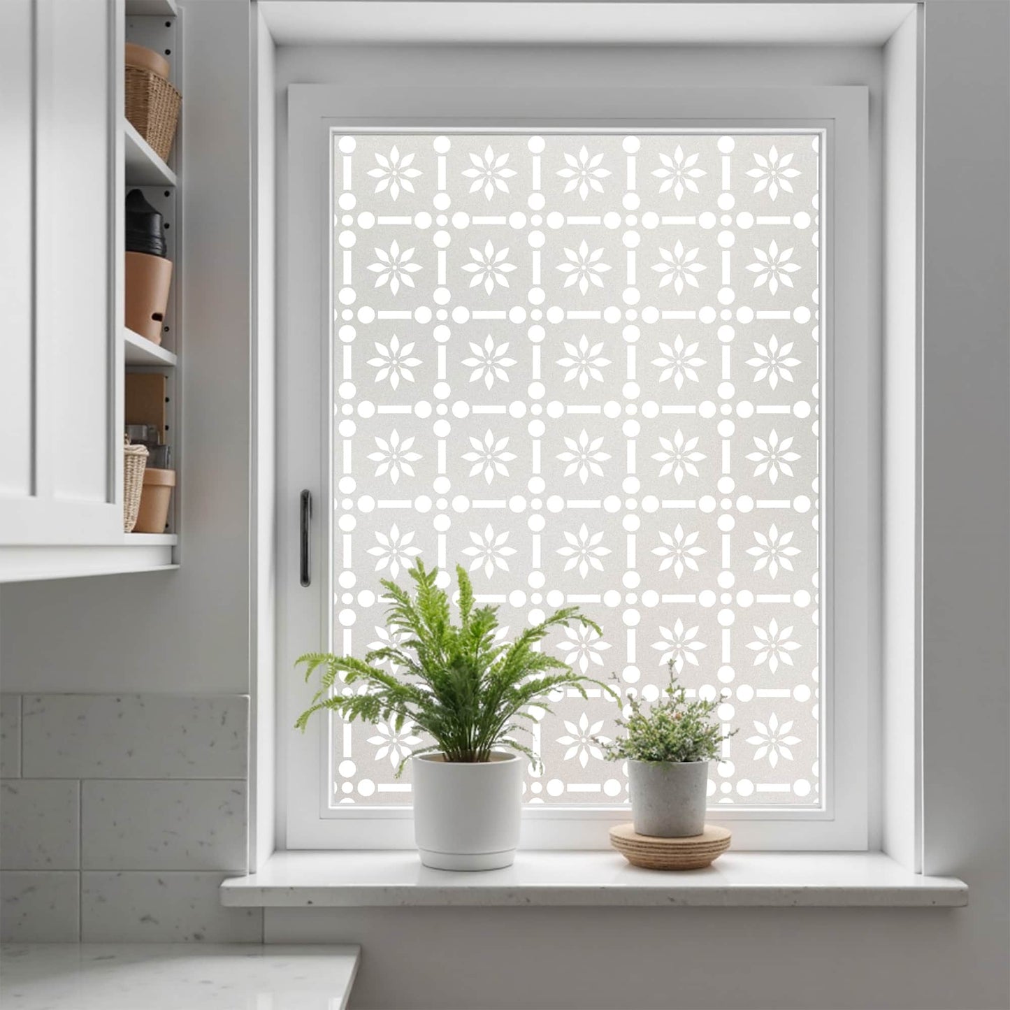 ADD.HERES Floral Grid‌ 3D Stained Glass Window Film Static Cling