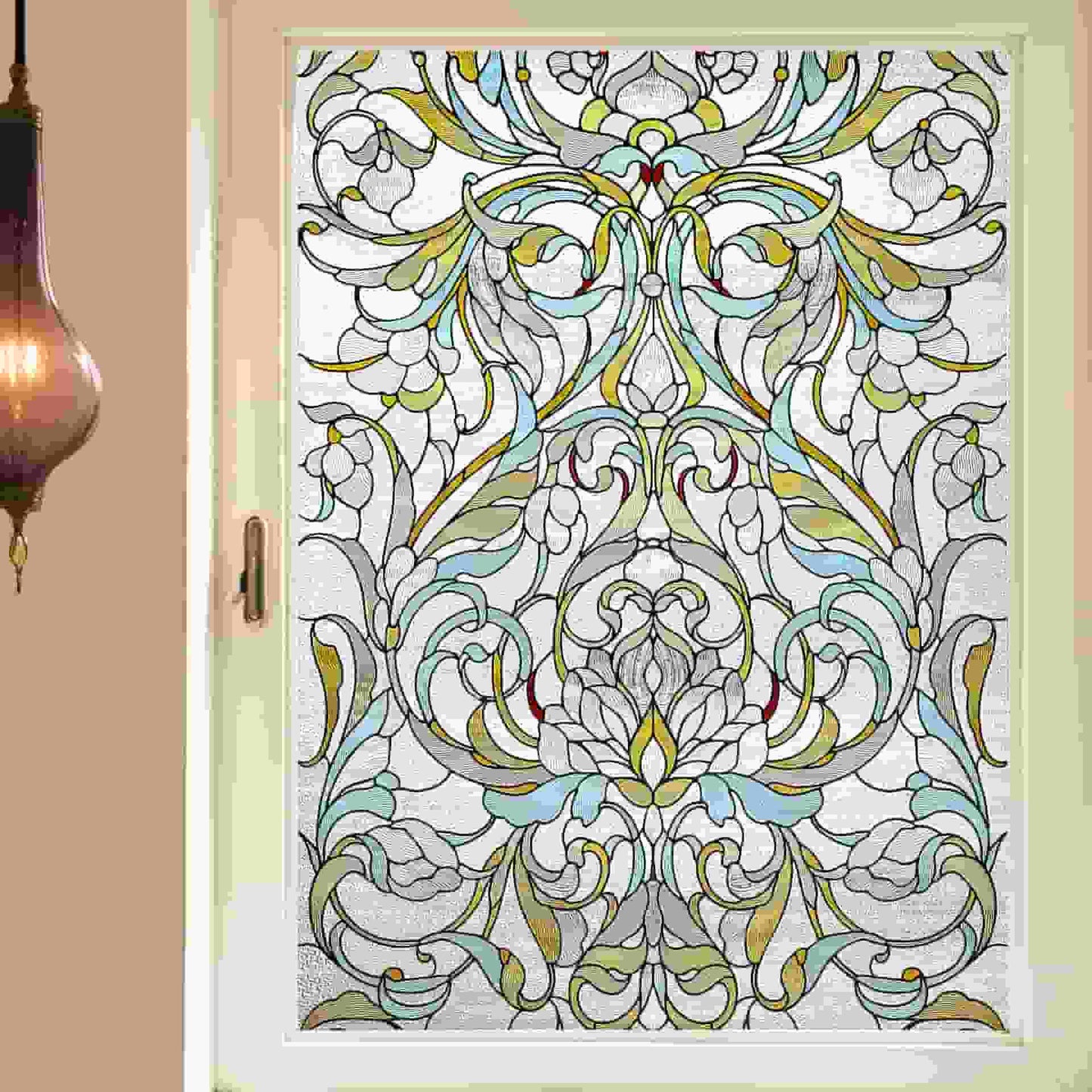 ADD.HERES Floral Path 3D Stained Glass Window Film Static Cling