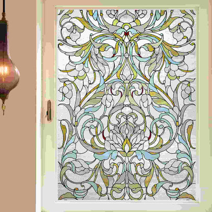 ADD.HERES Floral Path 3D Stained Glass Window Film Static Cling