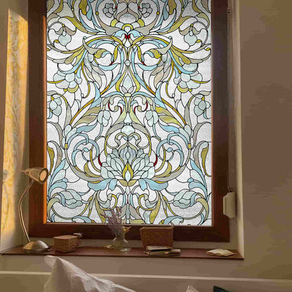 ADD.HERES Floral Path 3D Stained Glass Window Film Static Cling