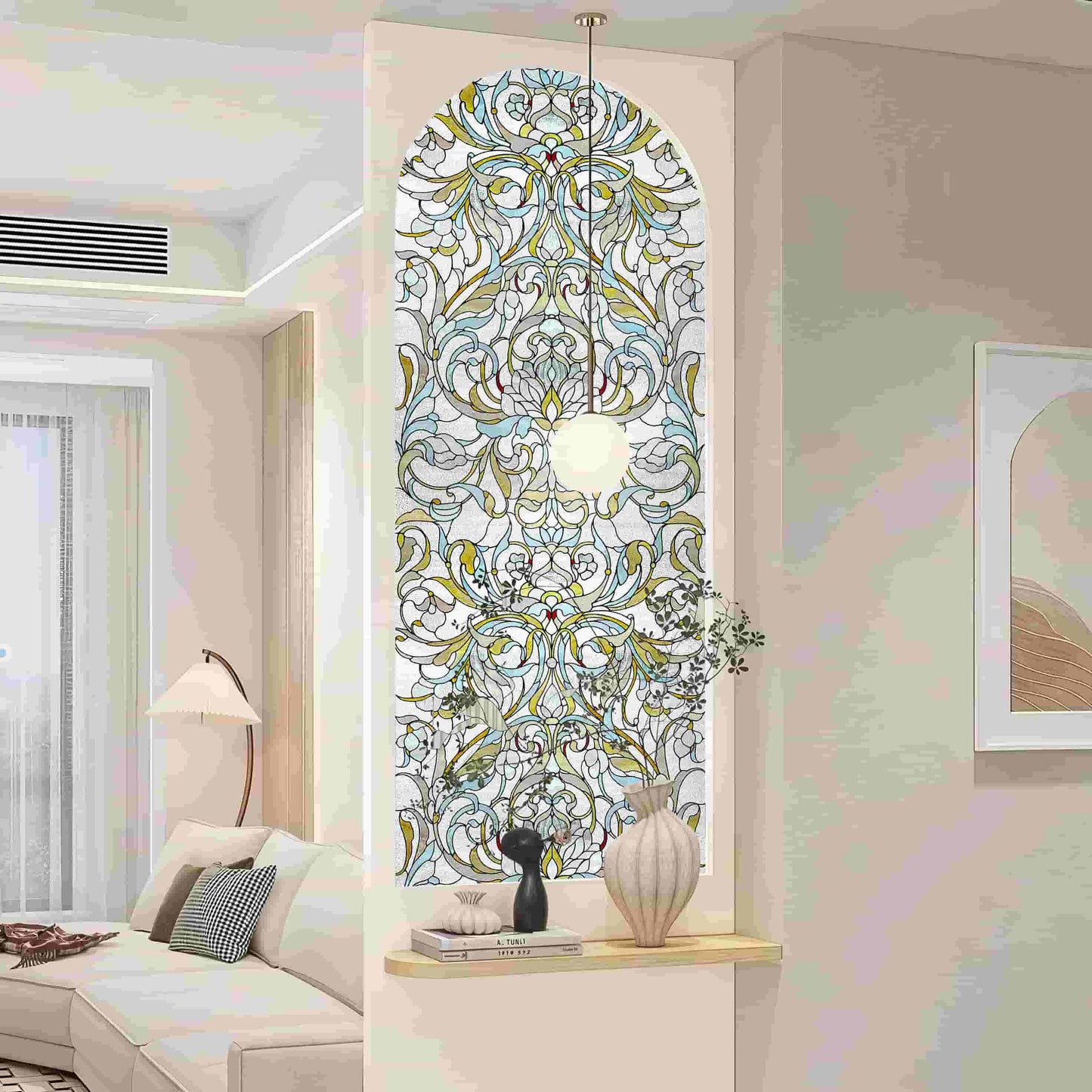 ADD.HERES Floral Path 3D Stained Glass Window Film Static Cling