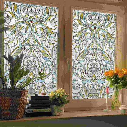 ADD.HERES Floral Path 3D Stained Glass Window Film Static Cling
