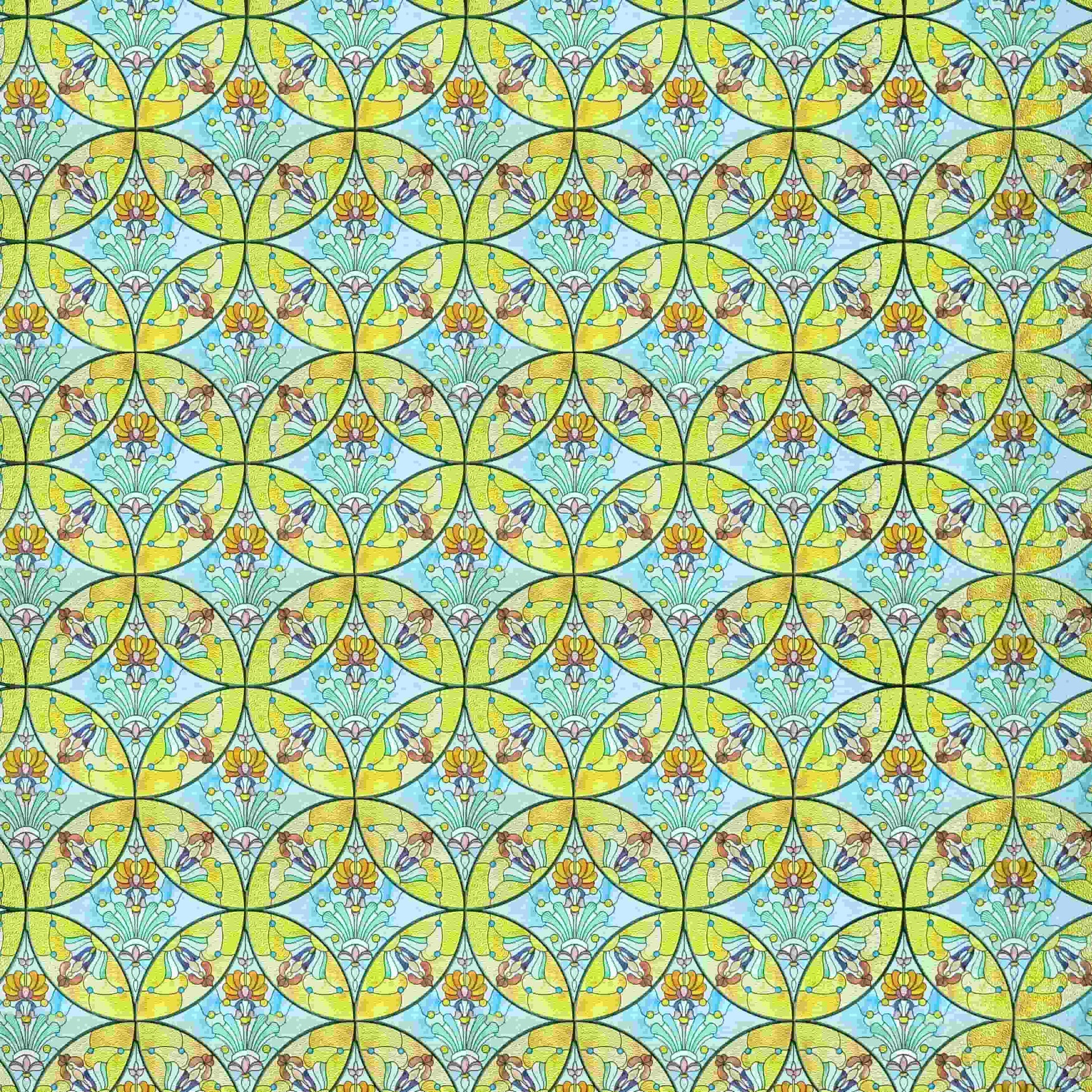 ADD.HERES Floral Sequence 3D Stained Glass Window Film: Vibrant yellow & blue boho privacy window film.