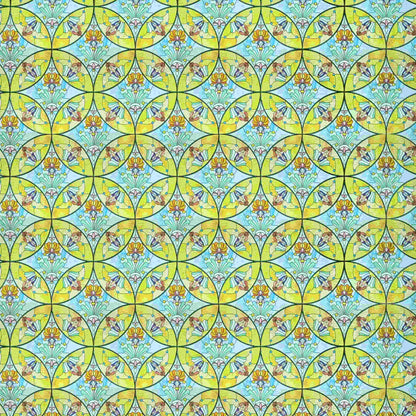 ADD.HERES Floral Sequence 3D Stained Glass Window Film: Vibrant yellow & blue boho privacy window film.