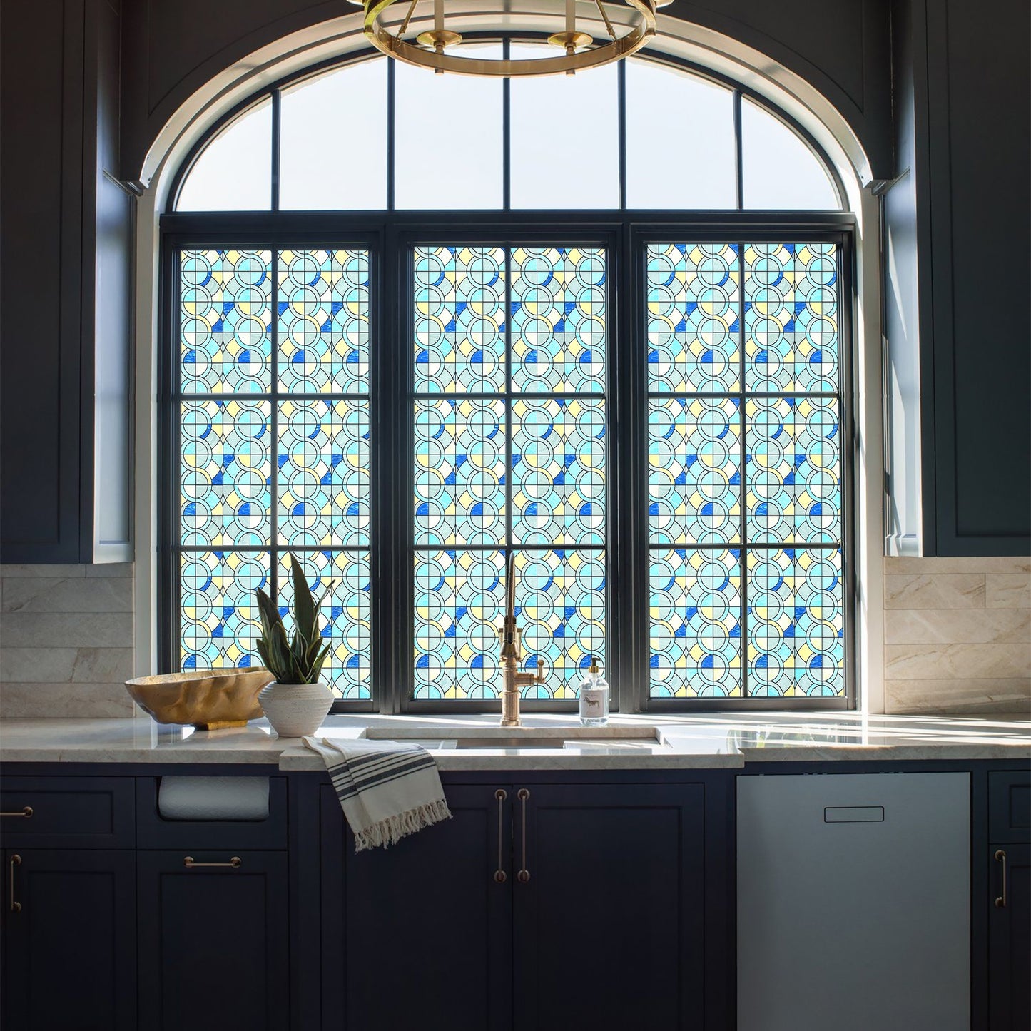 ADD.HERES Geometric Rings 3D Stained Glass Window Film Static Cling