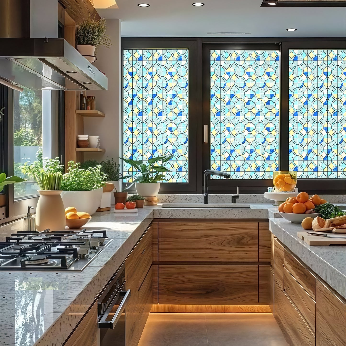 ADD.HERES Geometric Rings 3D Stained Glass Window Film Static Cling