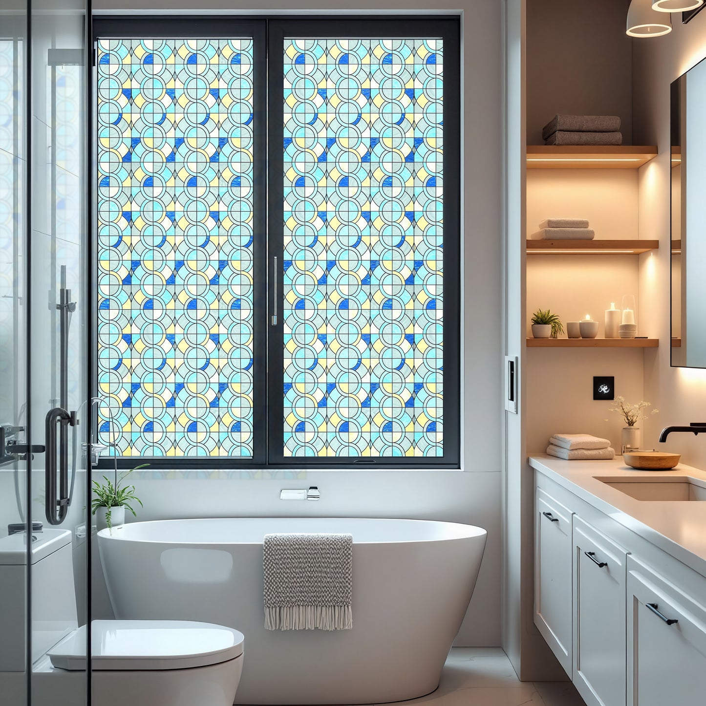 ADD.HERES Geometric Rings 3D Stained Glass Window Film Static Cling