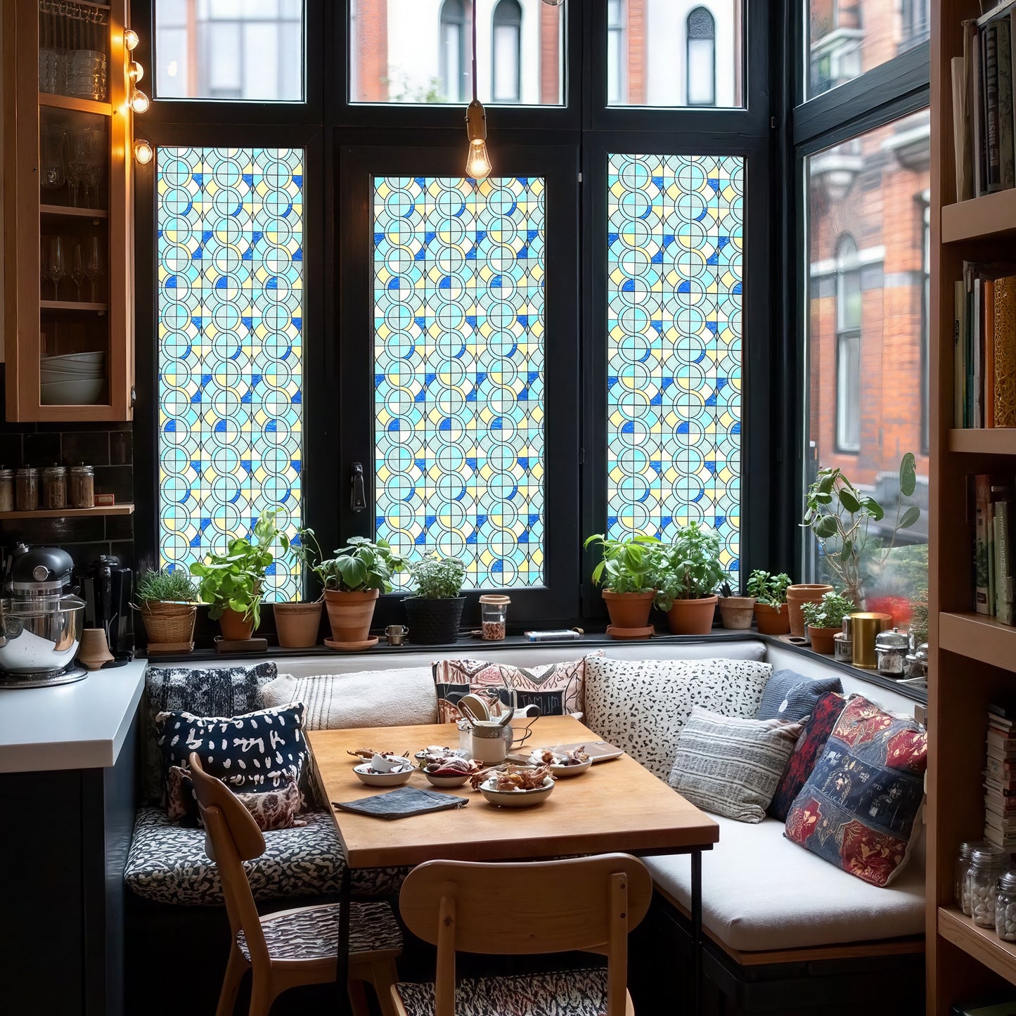 ADD.HERES Geometric Rings 3D Stained Glass Window Film Static Cling