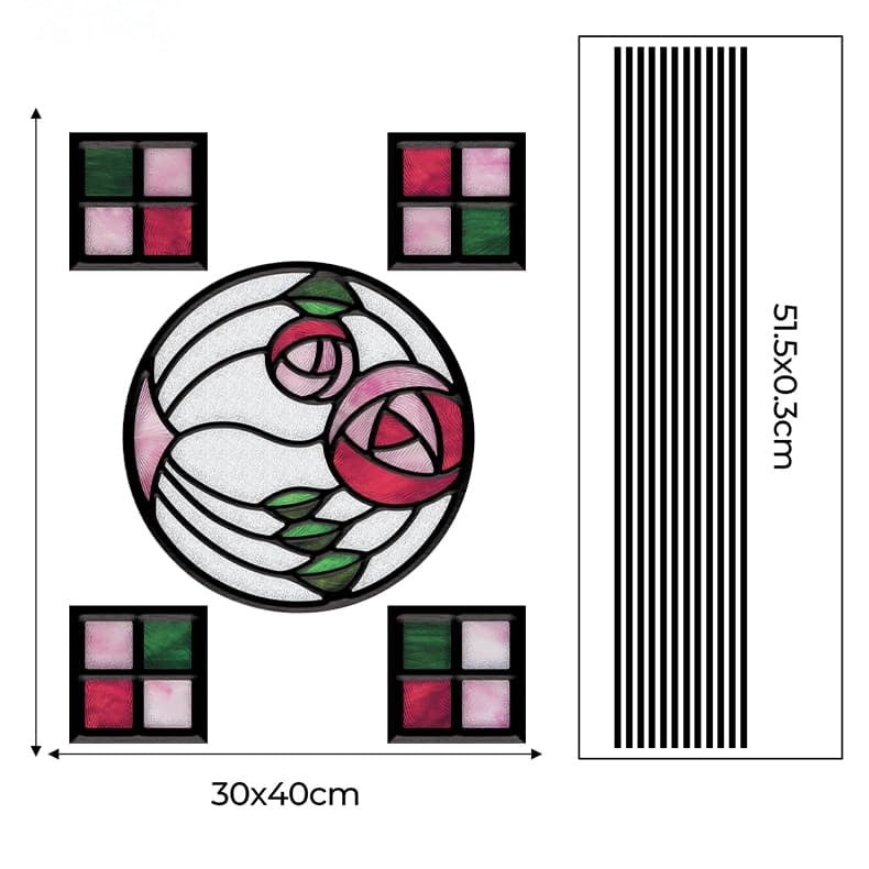 ADD.HERES Geometric Rose 3D Stained Glass Window Film Static Cling