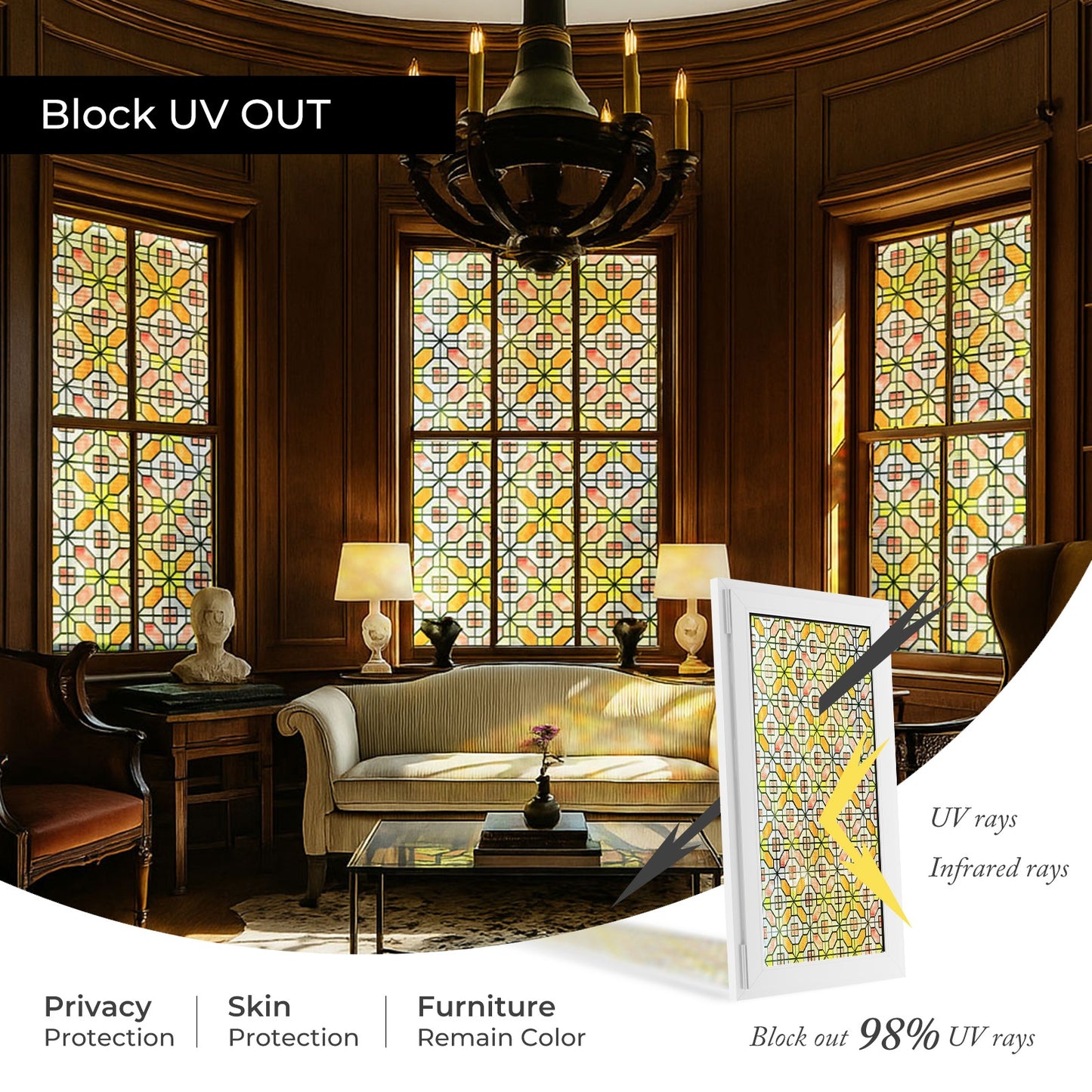 ADD.HERES Grid Order 3D Stained Glass Window Film