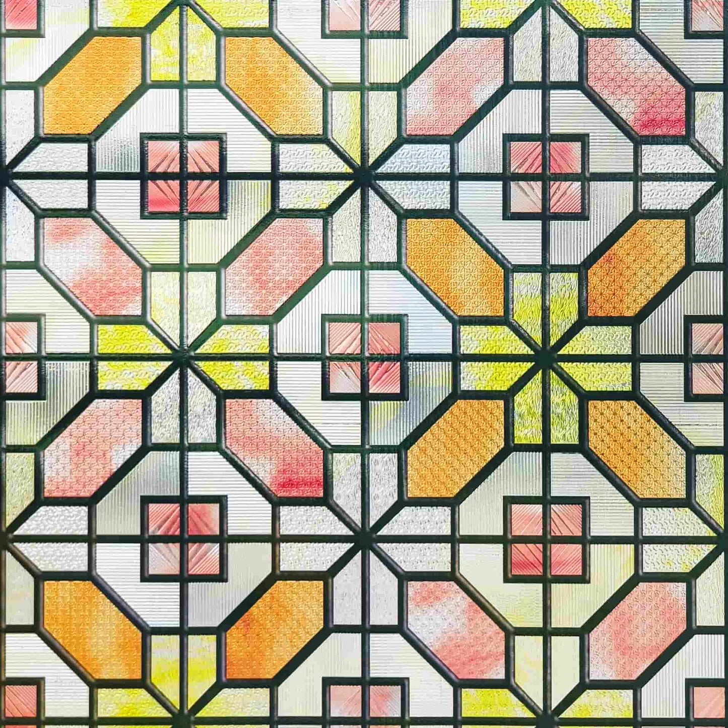 ADD.HERES Grid Order 3D Stained Glass Window Film Static Cling