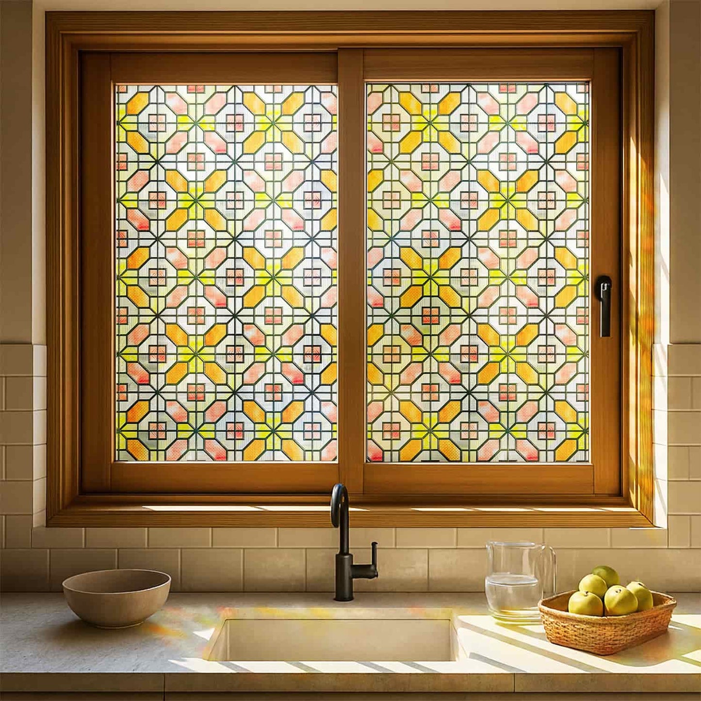 ADD.HERES Grid Order 3D Stained Glass Window Film Static Cling