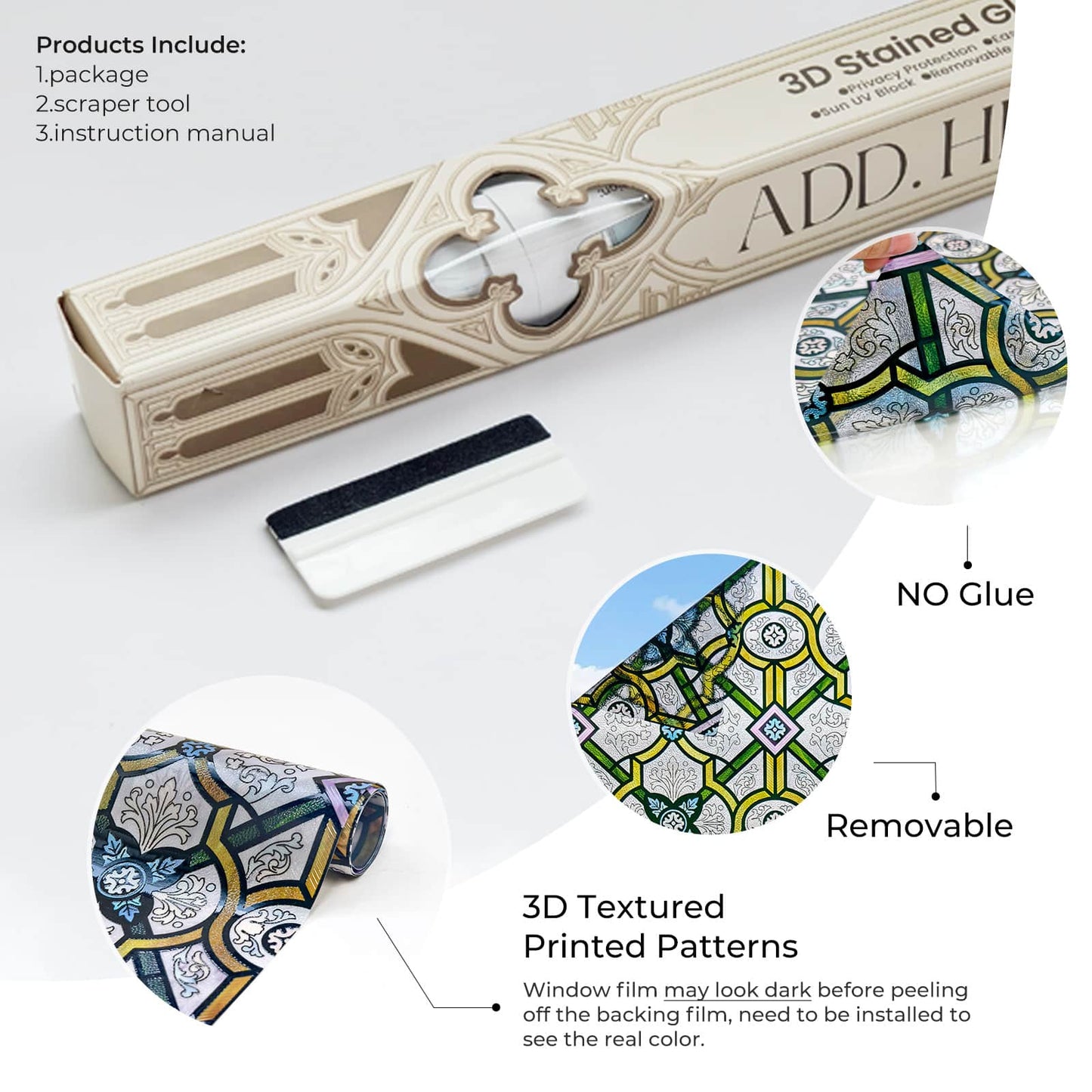 ADD.HERES Holy Lattice 3D Stained Glass Window Film Static Cling