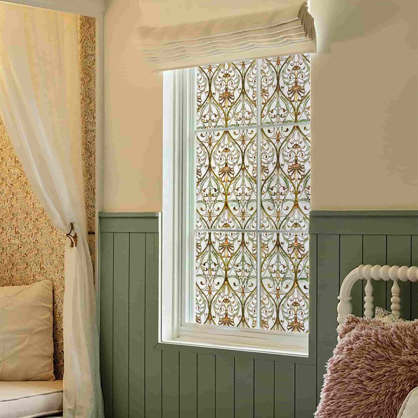 ADD.HERES Honeysuckle Ogee 3D Stained Glass Window Film Static Cling