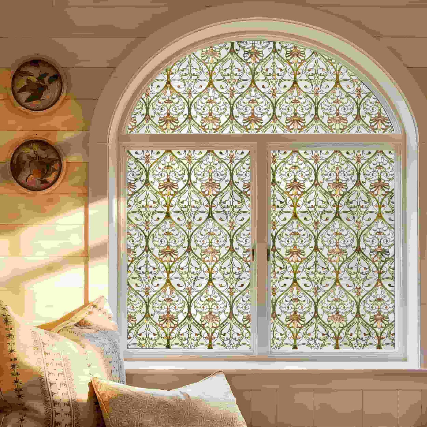 ADD.HERES Honeysuckle Ogee 3D Stained Glass Window Film Static Cling
