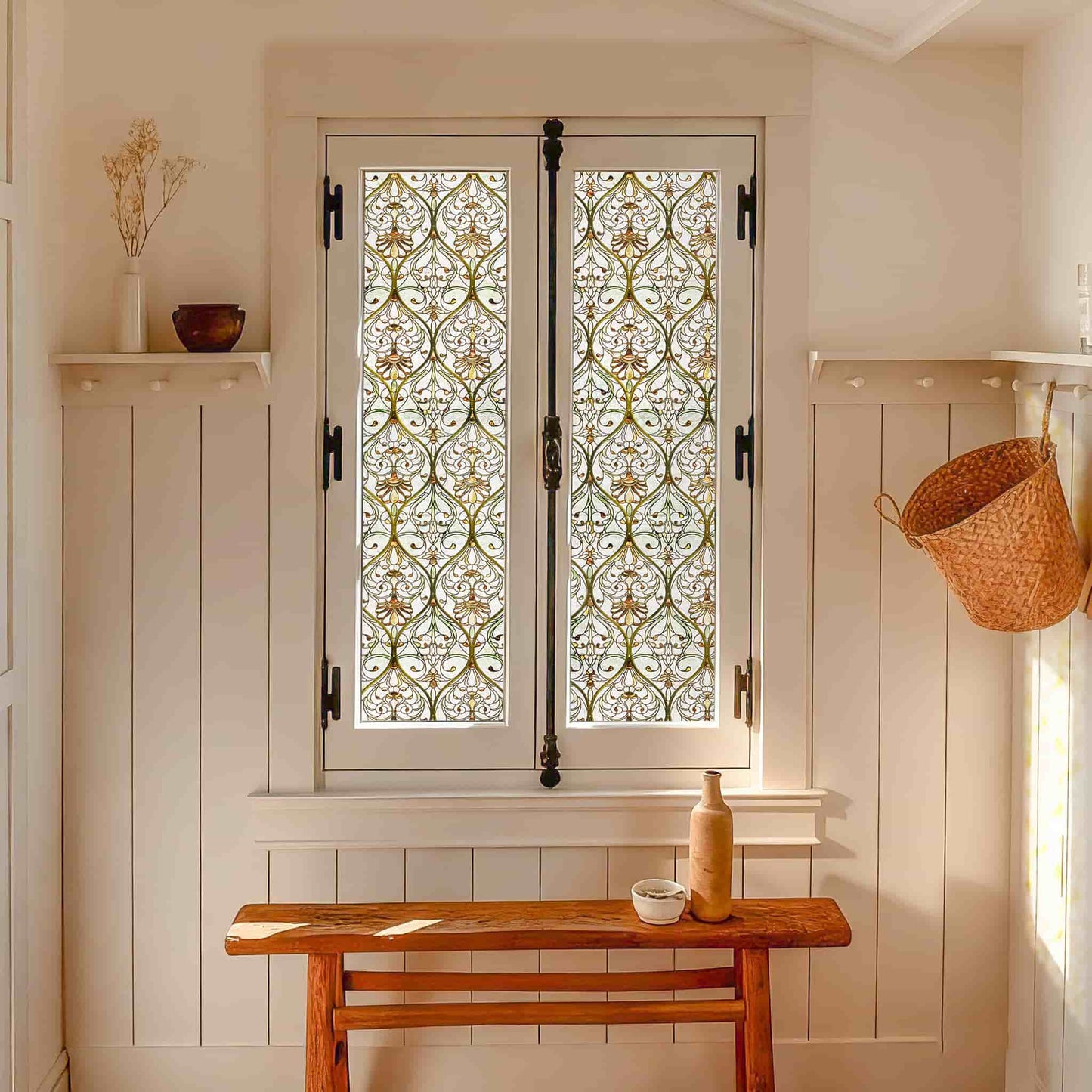 ADD.HERES Honeysuckle Ogee 3D Stained Glass Window Film Static Cling