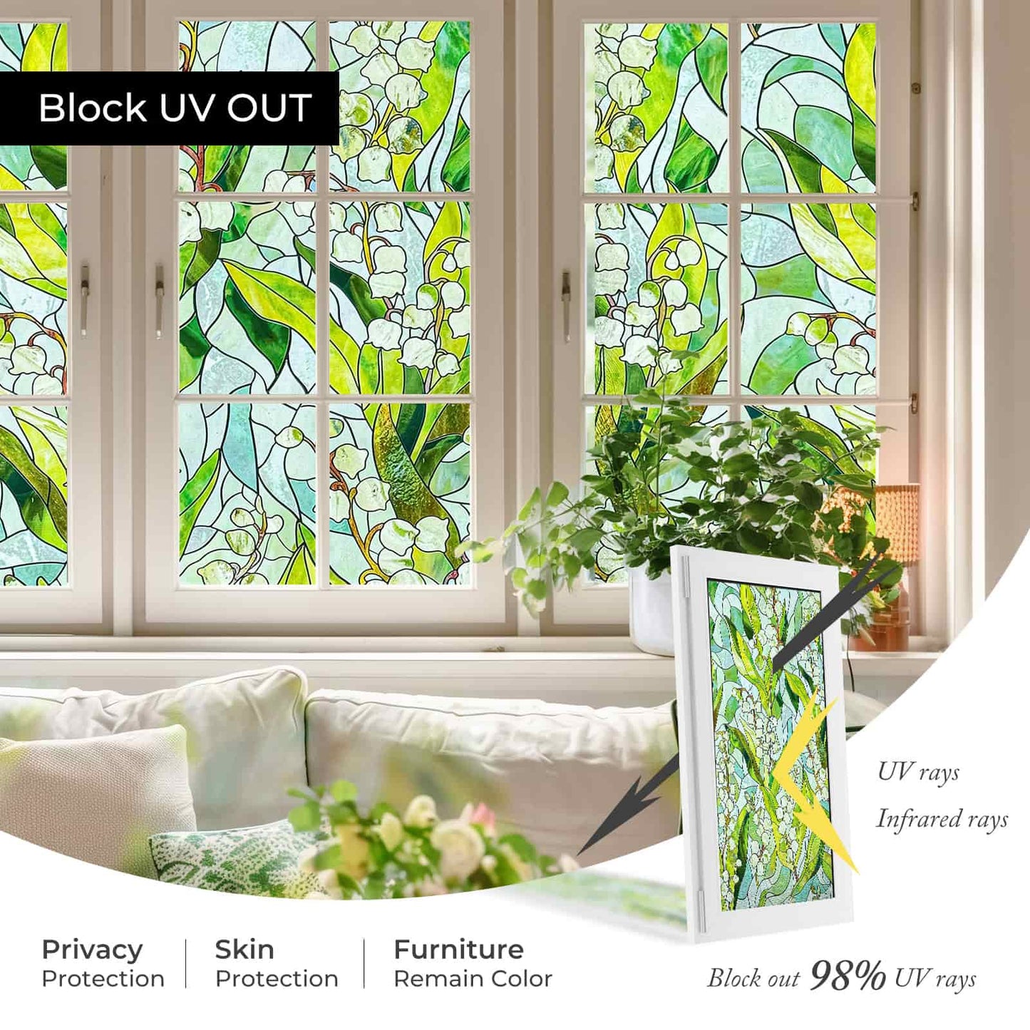 ADD.HERES Linglan 3D Stained Glass Window Film Static Cling