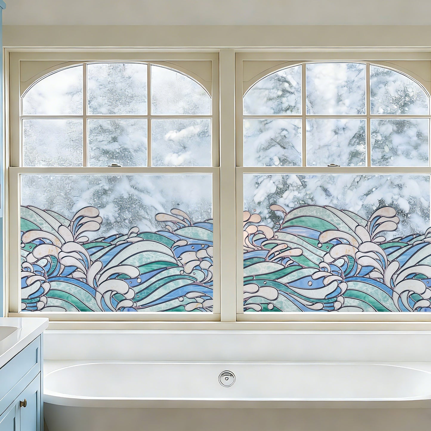 ADD.HERES Ocean Serenade 3D Stained Glass Window Film Static Cling