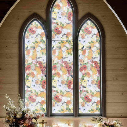 ADD.HERES Oil Painting Flowers 3D Stained Glass Window Film Static Cling
