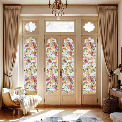 ADD.HERES Oil Painting Flowers 3D Stained Glass Window Film Static Cling