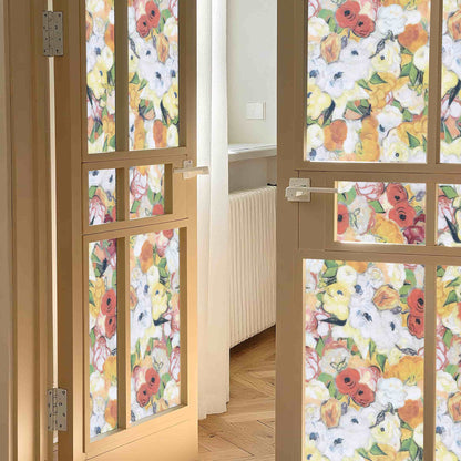 ADD.HERES Oil Painting Flowers 3D Stained Glass Window Film Static Cling