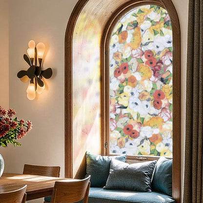 ADD.HERES Oil Painting Flowers 3D Stained Glass Window Film Static Cling