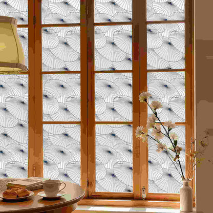 Paper Umbrella 3D Stained Glass Window Film: Blue & white dandelion privacy window film for living room.