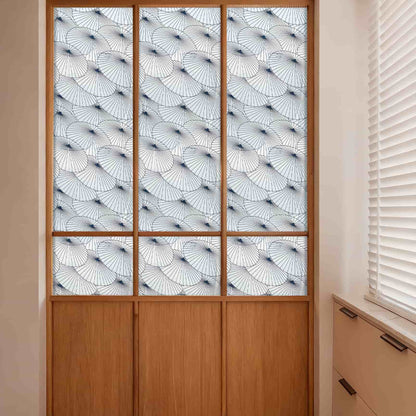 Paper Umbrella 3D Stained Glass Window Film: Blue & white dandelion privacy film for closet sliding doors.
