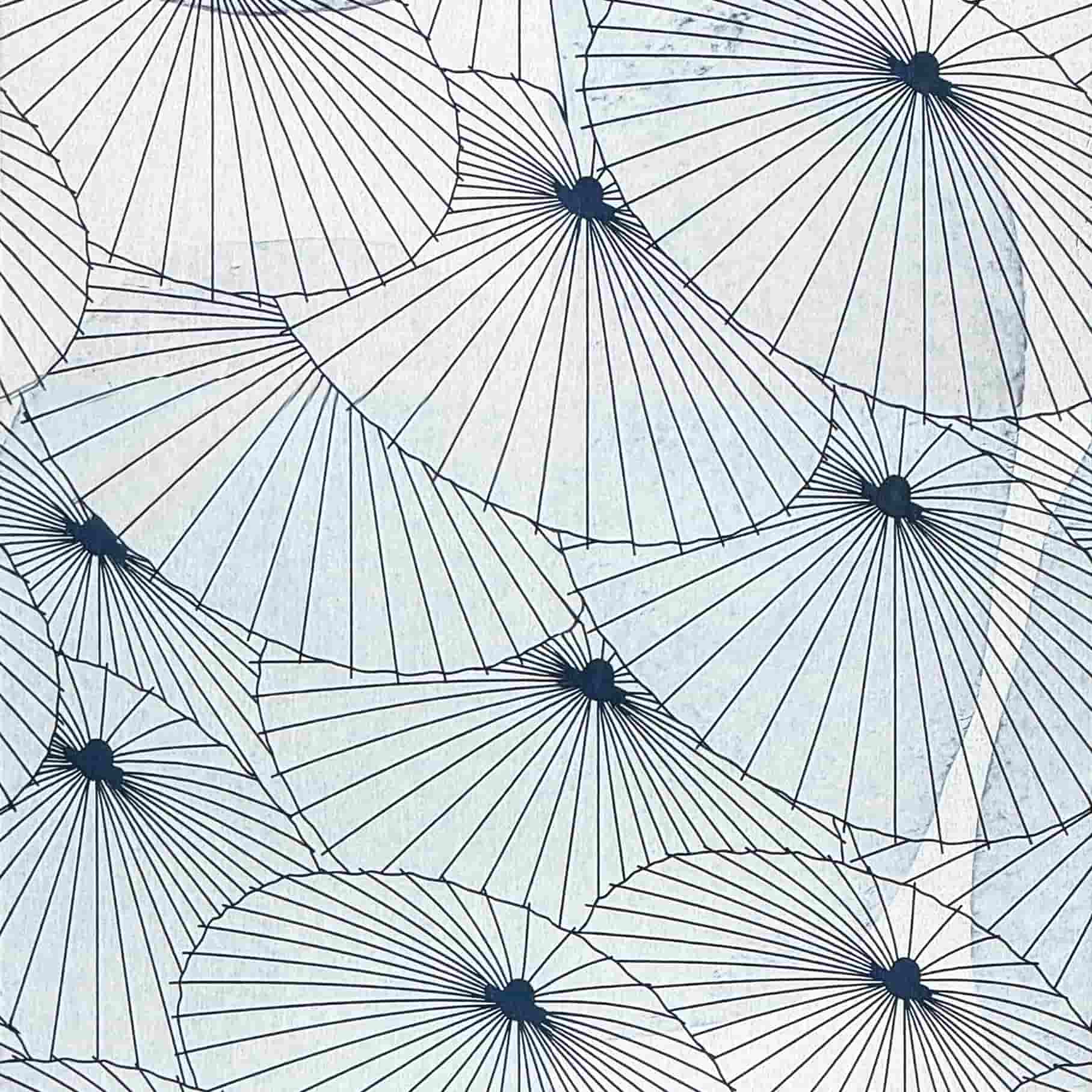 Paper Umbrella 3D Stained Glass Window Film: Indigo blue & white dandelion privacy window film.
