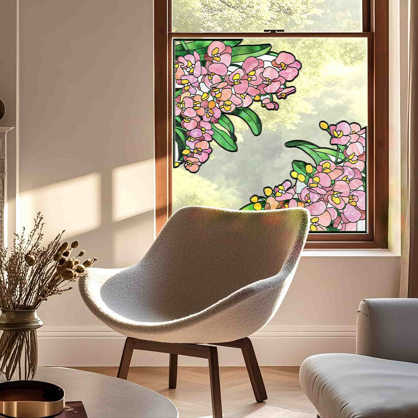 ADD.HERES Phalaenopsis 3D Stained Glass Window Film Static Cling