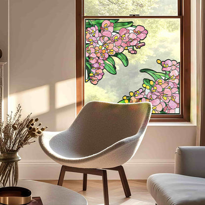 ADD.HERES Phalaenopsis 3D Stained Glass Window Film Static Cling