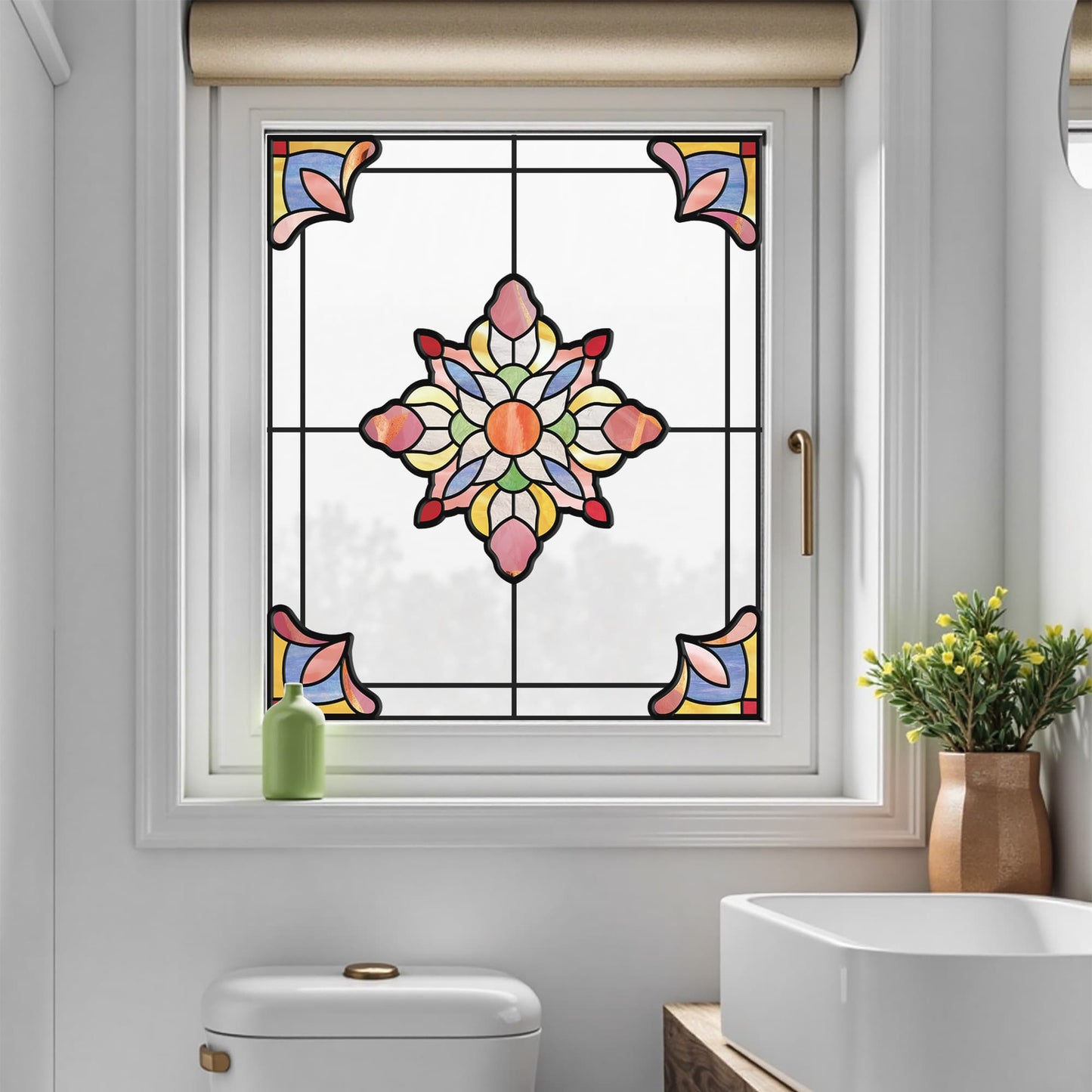 ADD.HERES Prismatic Lotus 3D Stained Glass Window Film Static Cling