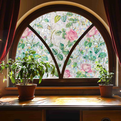 ADD.HERES Rose Garden 3D Stained Glass Window Film Static Cling