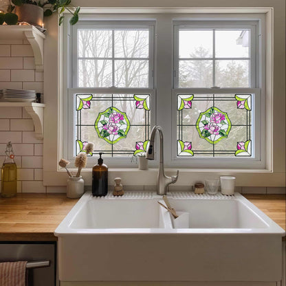 ADD.HERES Rose Garden 3D Stained Glass Window Film Static Cling