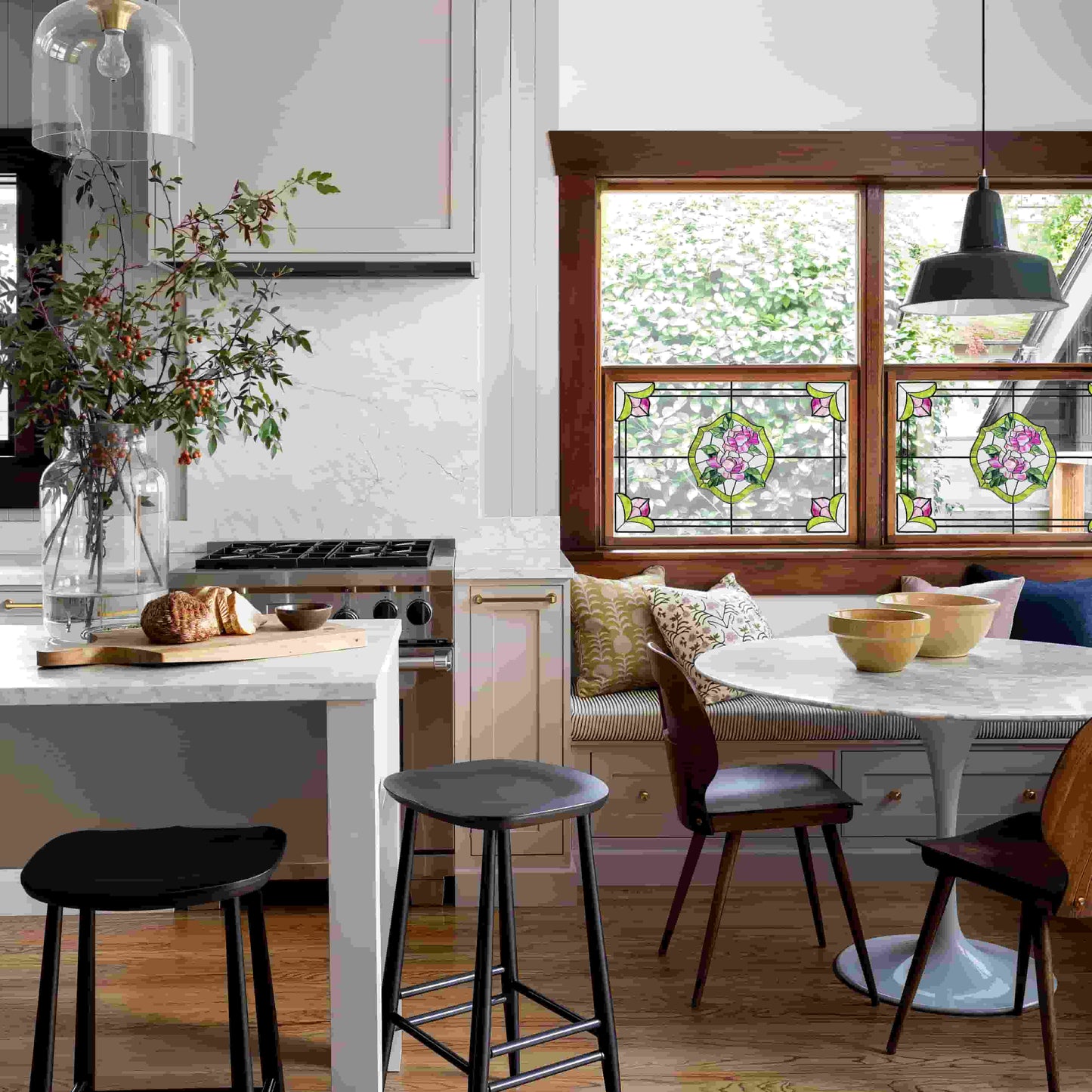 ADD.HERES Rose Garden 3D Stained Glass Window Film Static Cling