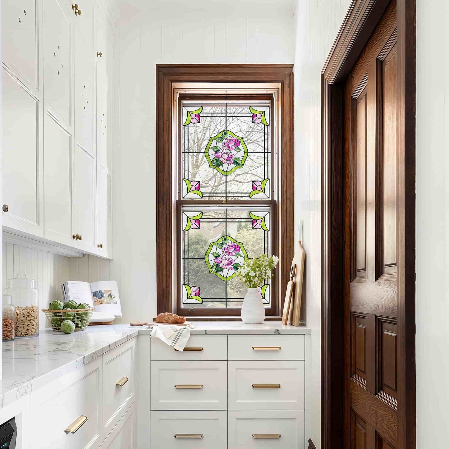 ADD.HERES Rose Garden 3D Stained Glass Window Film Static Cling