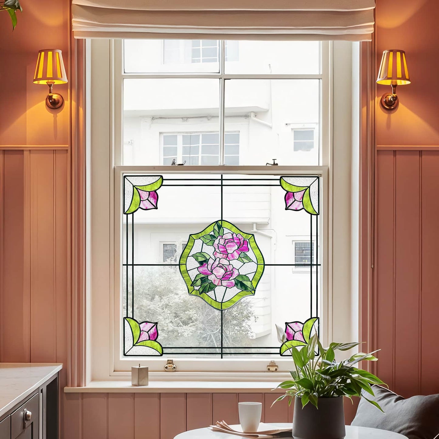 ADD.HERES Rose Garden 3D Stained Glass Window Film Static Cling