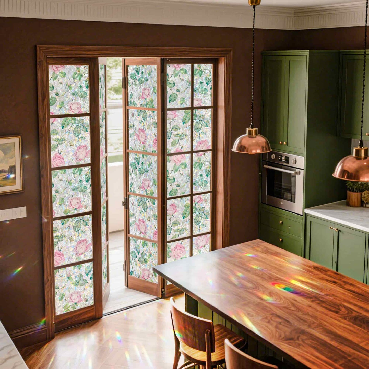 ADD.HERES Rose Garden 3D Stained Glass Window Film Static Cling